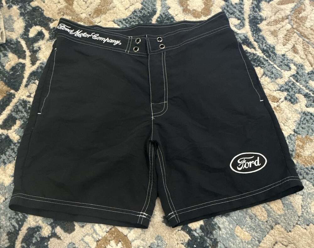 Ford Pacsun Board Shorts Black White Contrast Stitch Swim Trunks